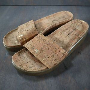 Donald J Pliner Tan Cork Rubber Heel Slides Wedge Platform Sandals Women's 10
